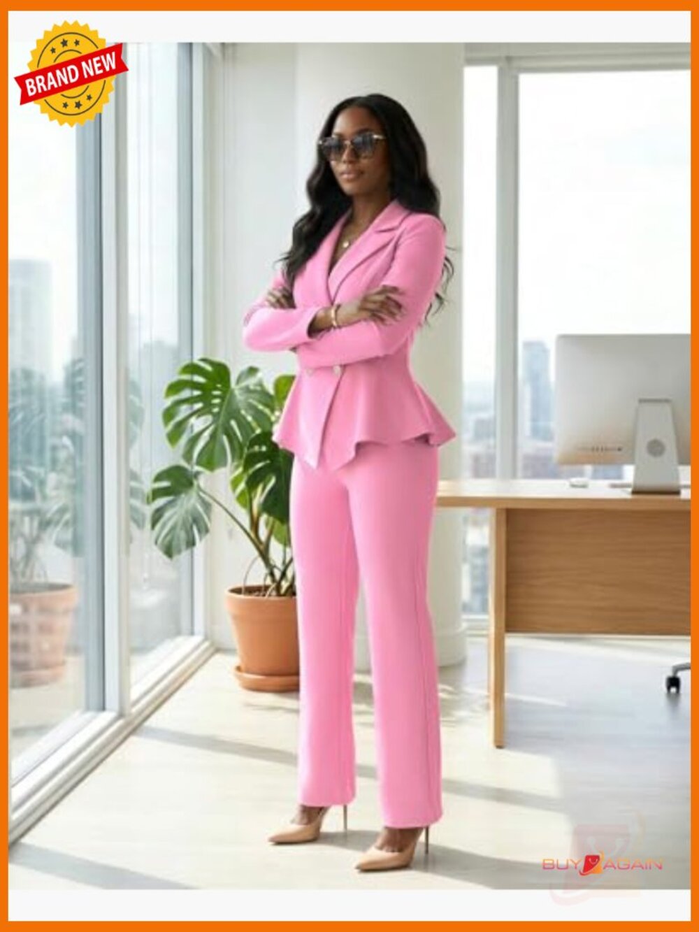Women's Business 2 Piece Pant Suit Double Breasted Blazer Set - Picture 6 of 7